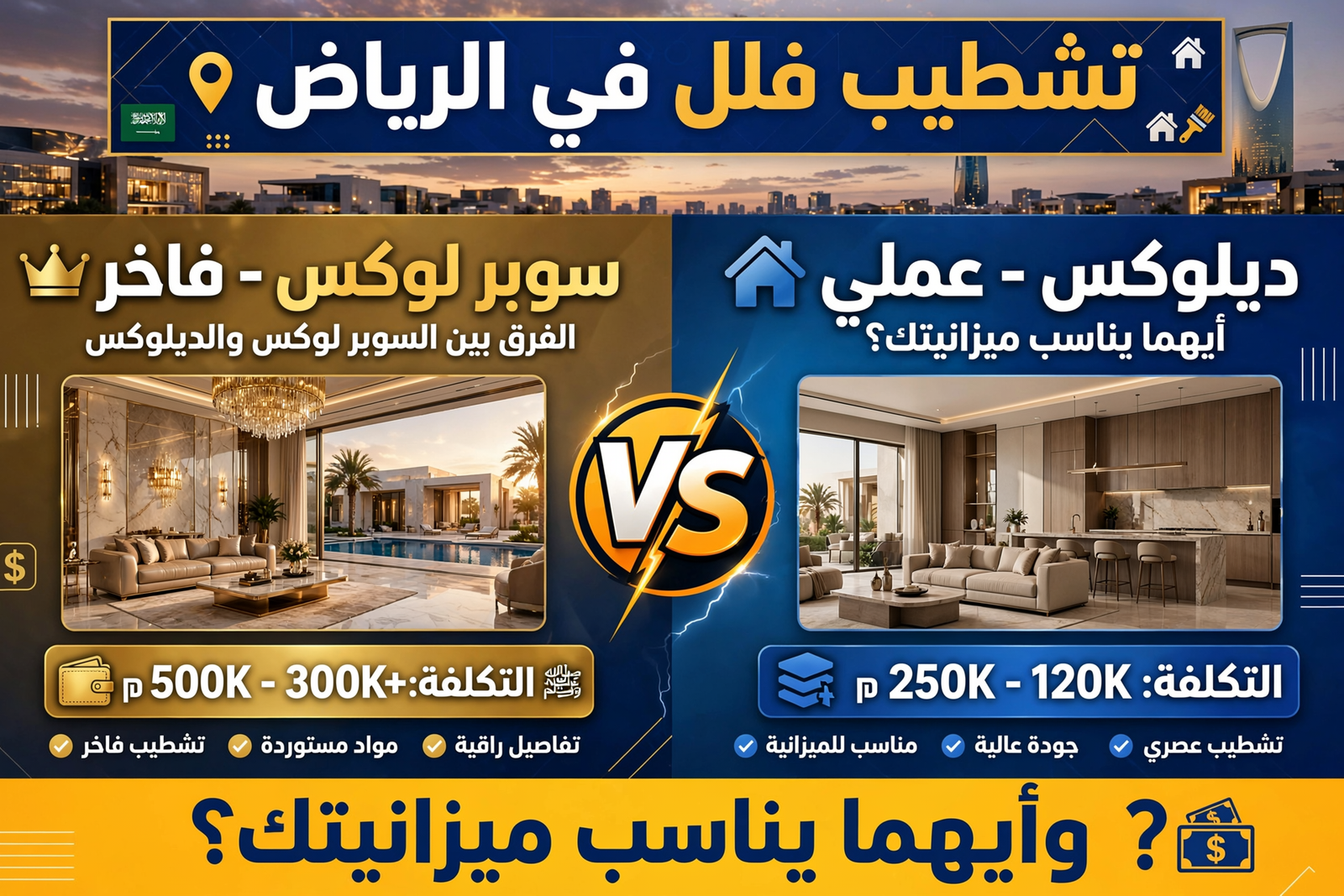 تشطيب فلل في الرياض مودرن يوضح لك الفرق بين المستويات.